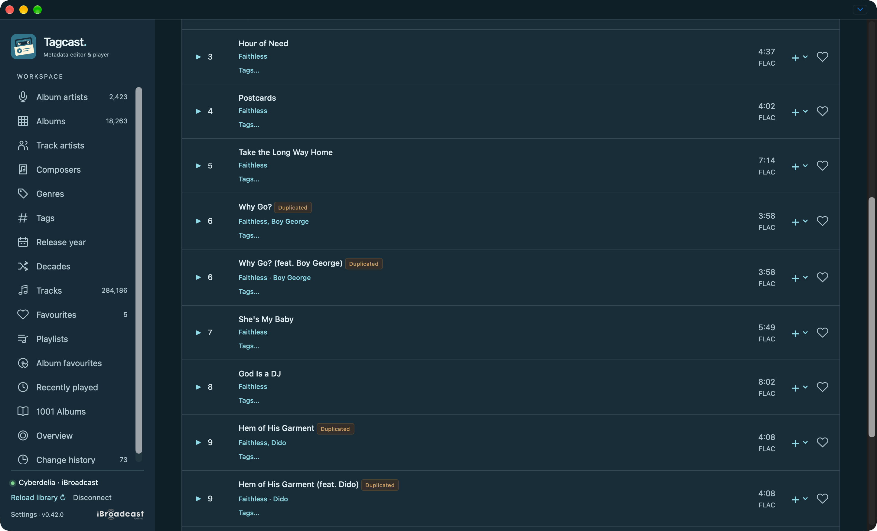 Faithless tracks with Duplicated badges on repeated track numbers and different title or artist credits