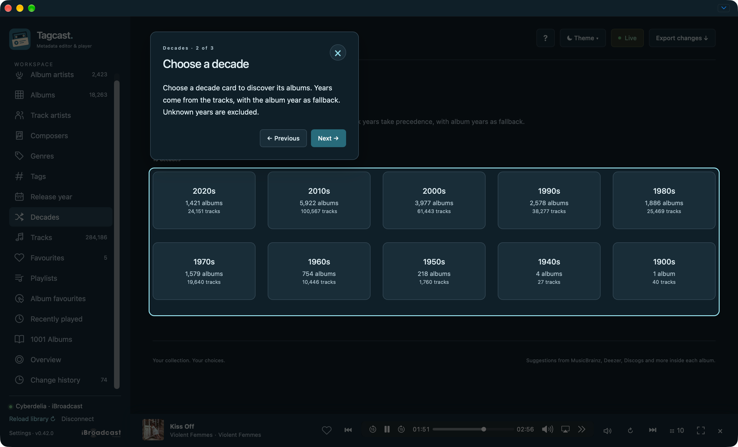 Decades help tour highlighting the decade cards