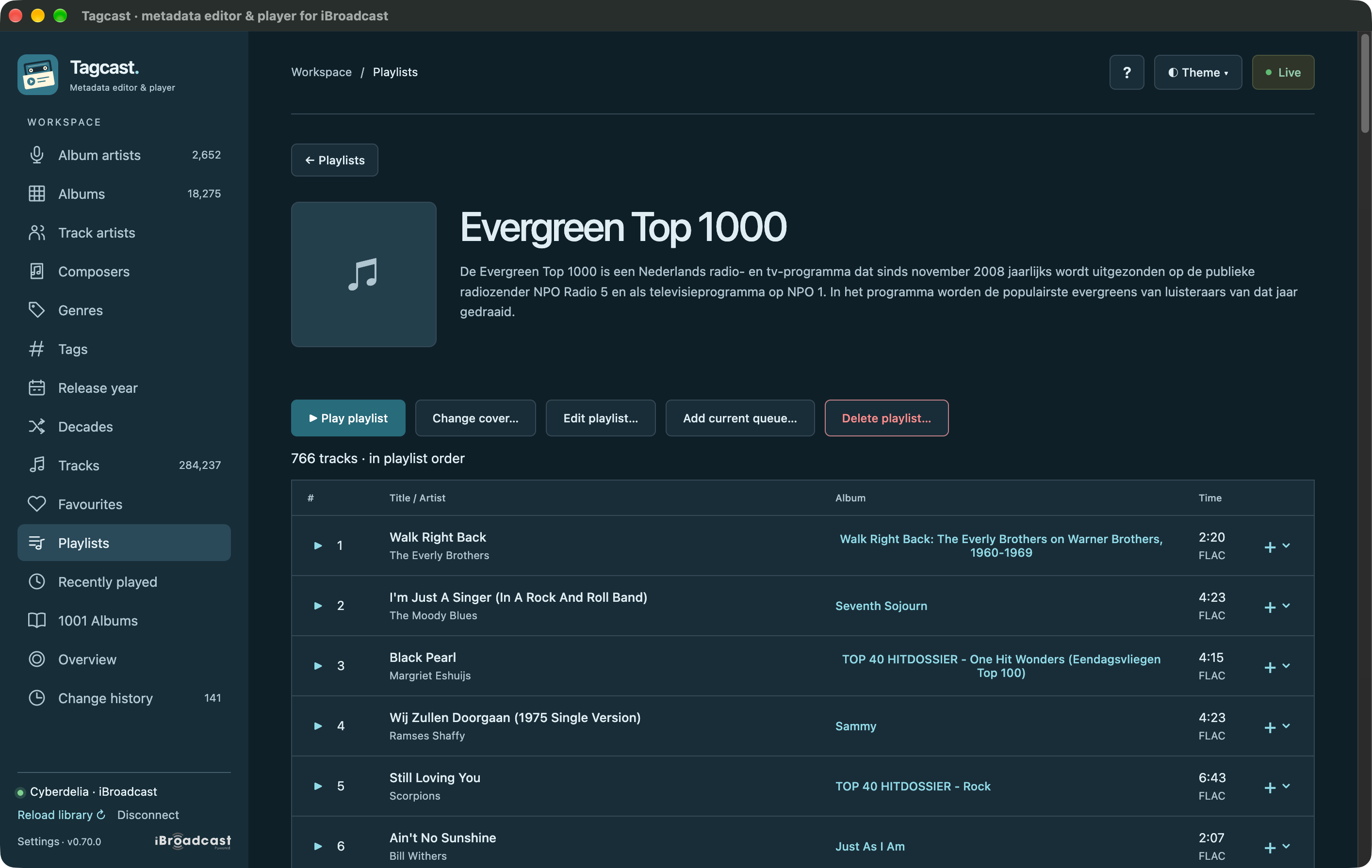 Imported playlist in the library