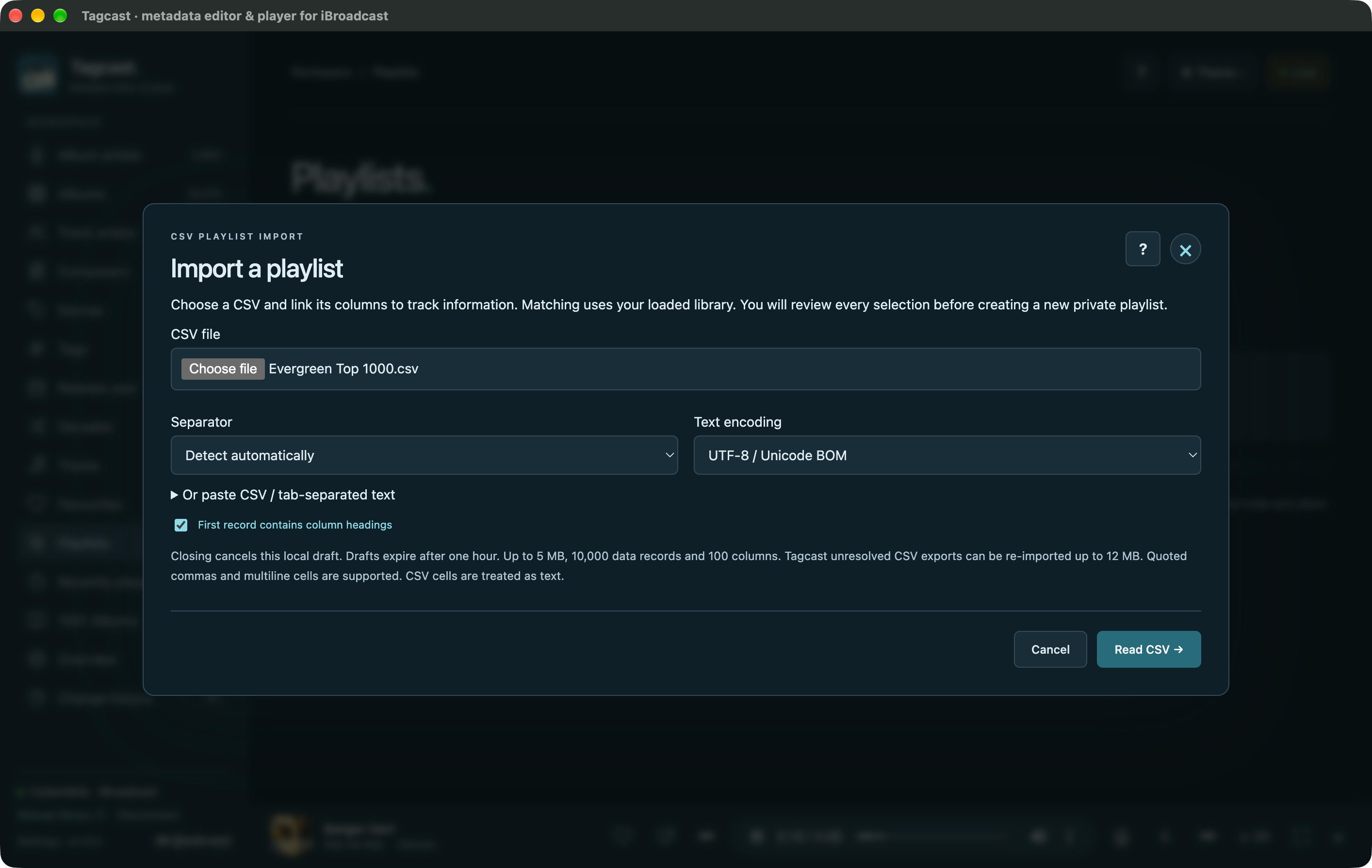 Choose a playlist CSV