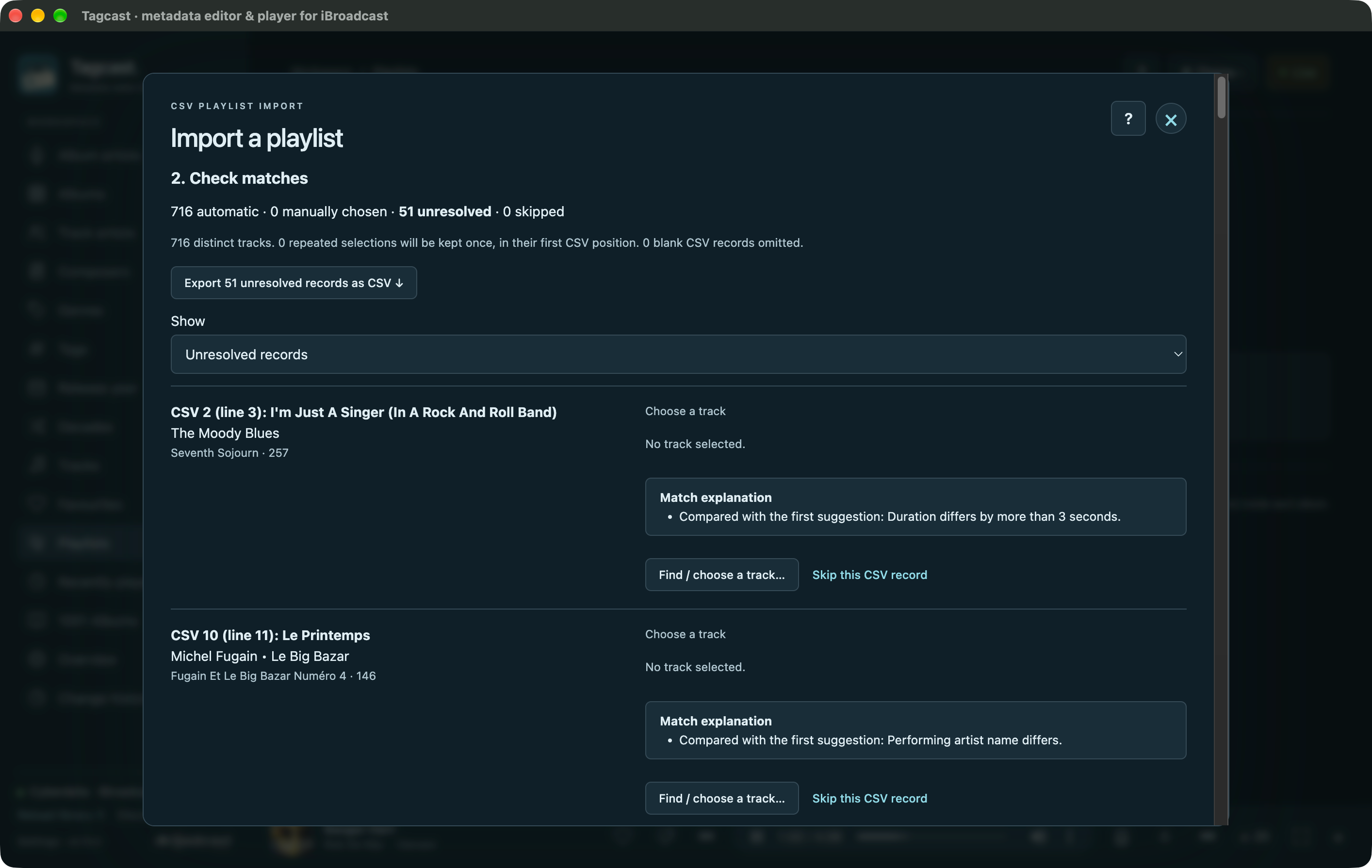 Unresolved records and matching explanations