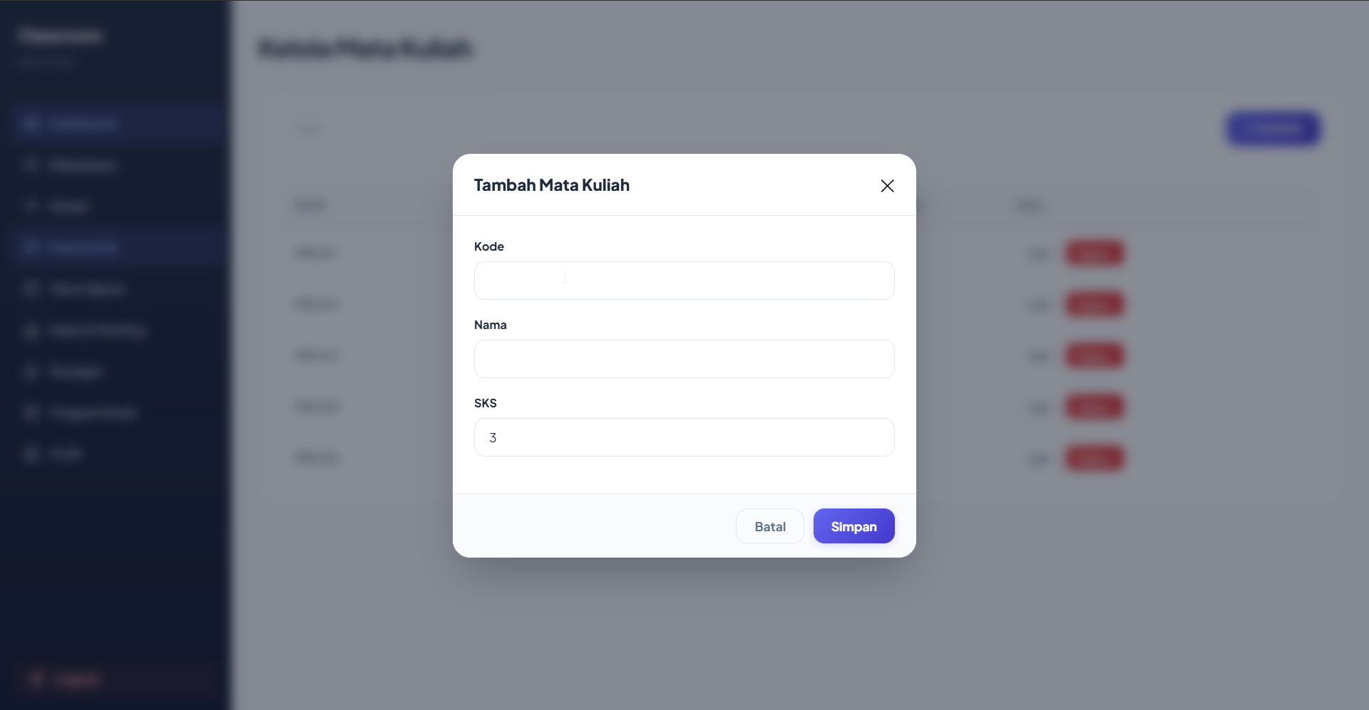 Admin Add Matkul