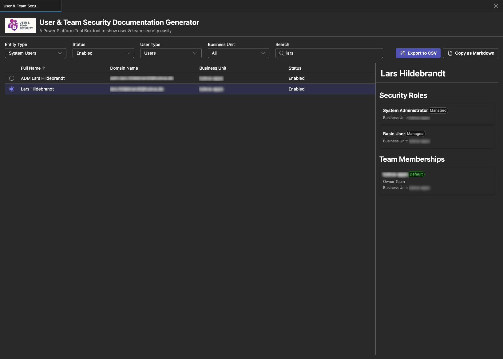 User & Team Security - Dark Theme