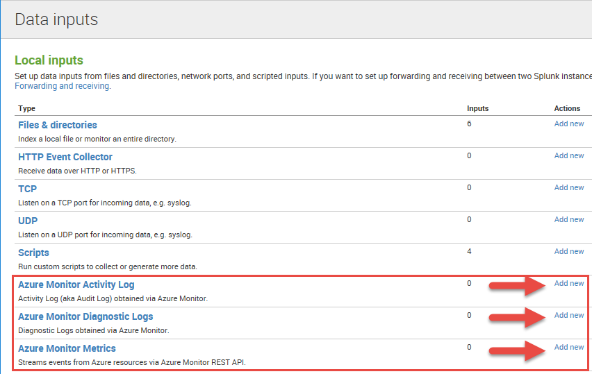 Azure Monitor Add-On Data Inputs