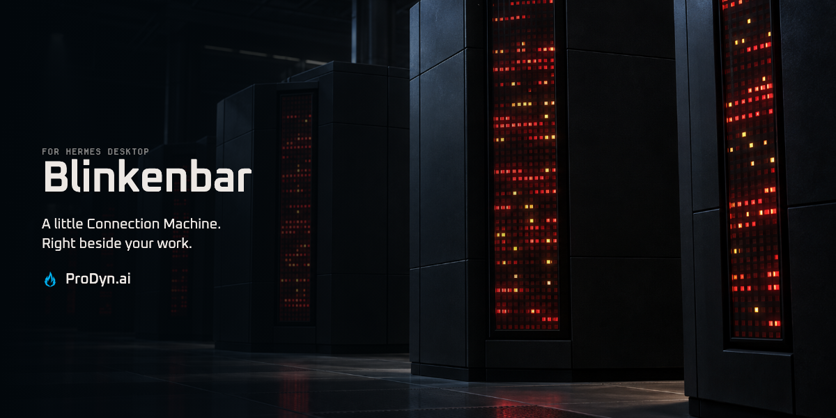 Blinkenbar: CM-5-inspired cabinets, with a small ProDyn.ai signature