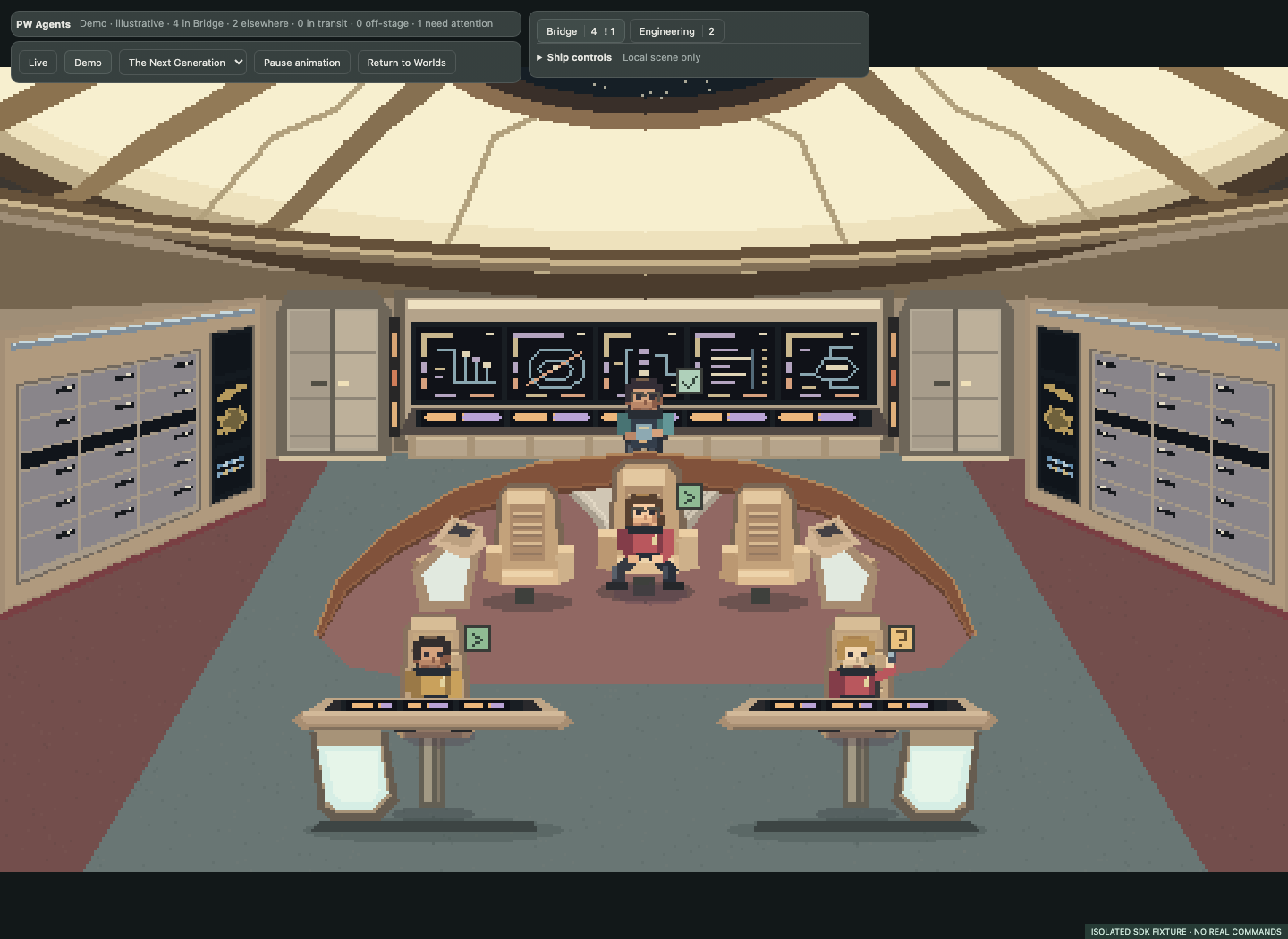 PW Agents showing the TNG-inspired bridge with an explicitly illustrative crew