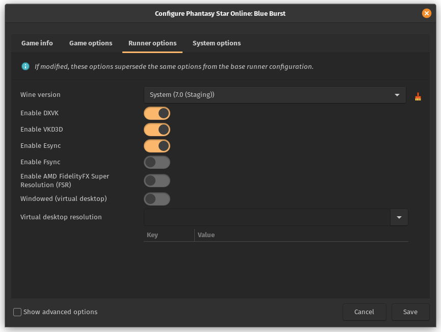 Lutris Runner Options