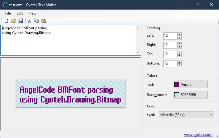 Example rendering using the Text Maker sample