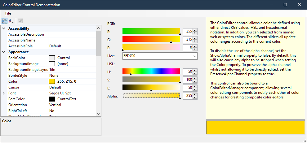 ColorEditor control demonstration