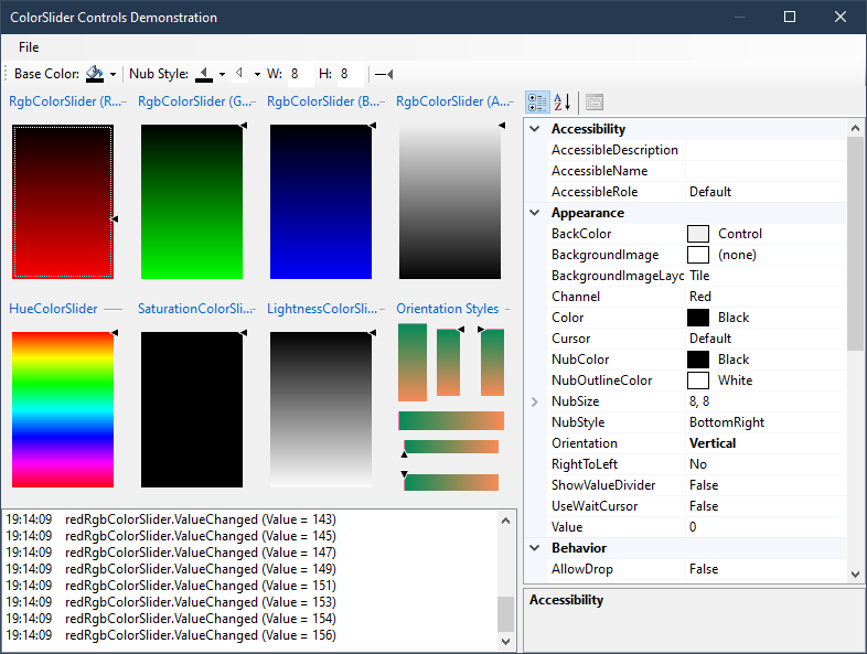 ColorSlider controls demonstration