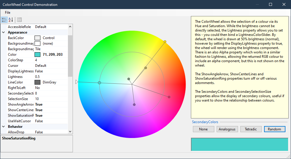 ColorWheel control demonstration