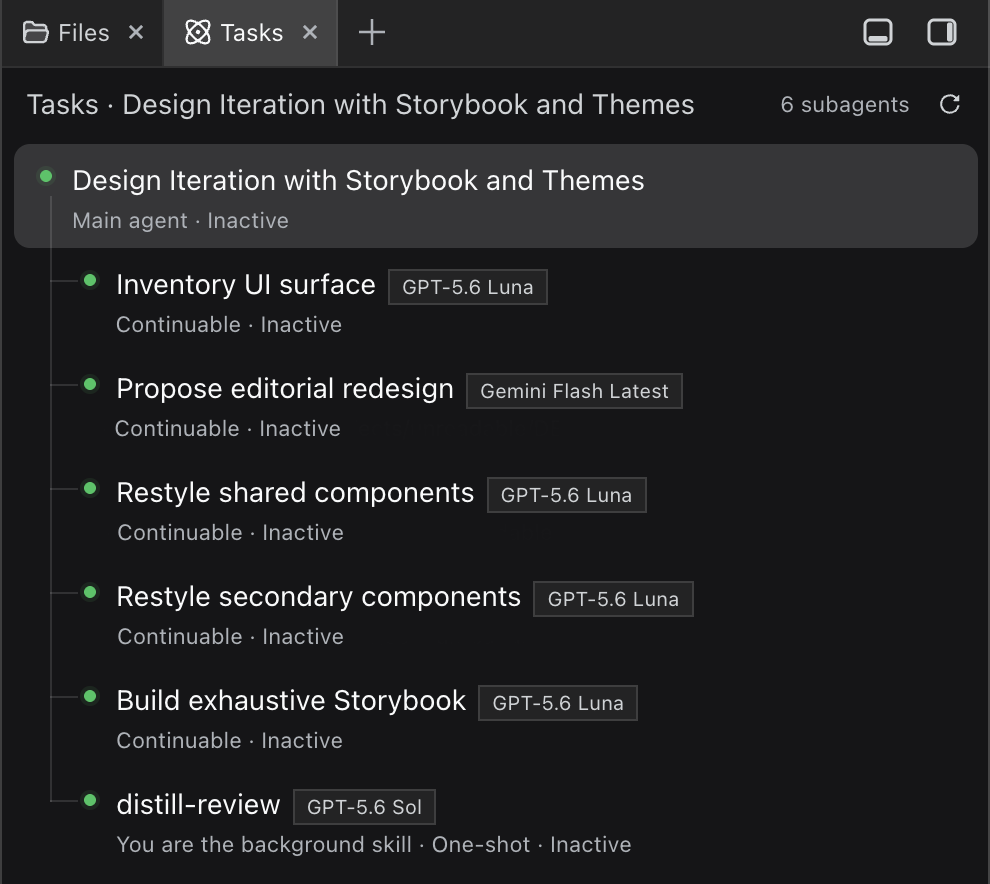 Better Sidebar Tasks view showing delegated subagents and their selected model chips