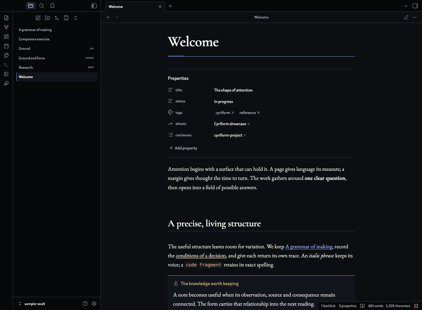 Cyriform in dark mode