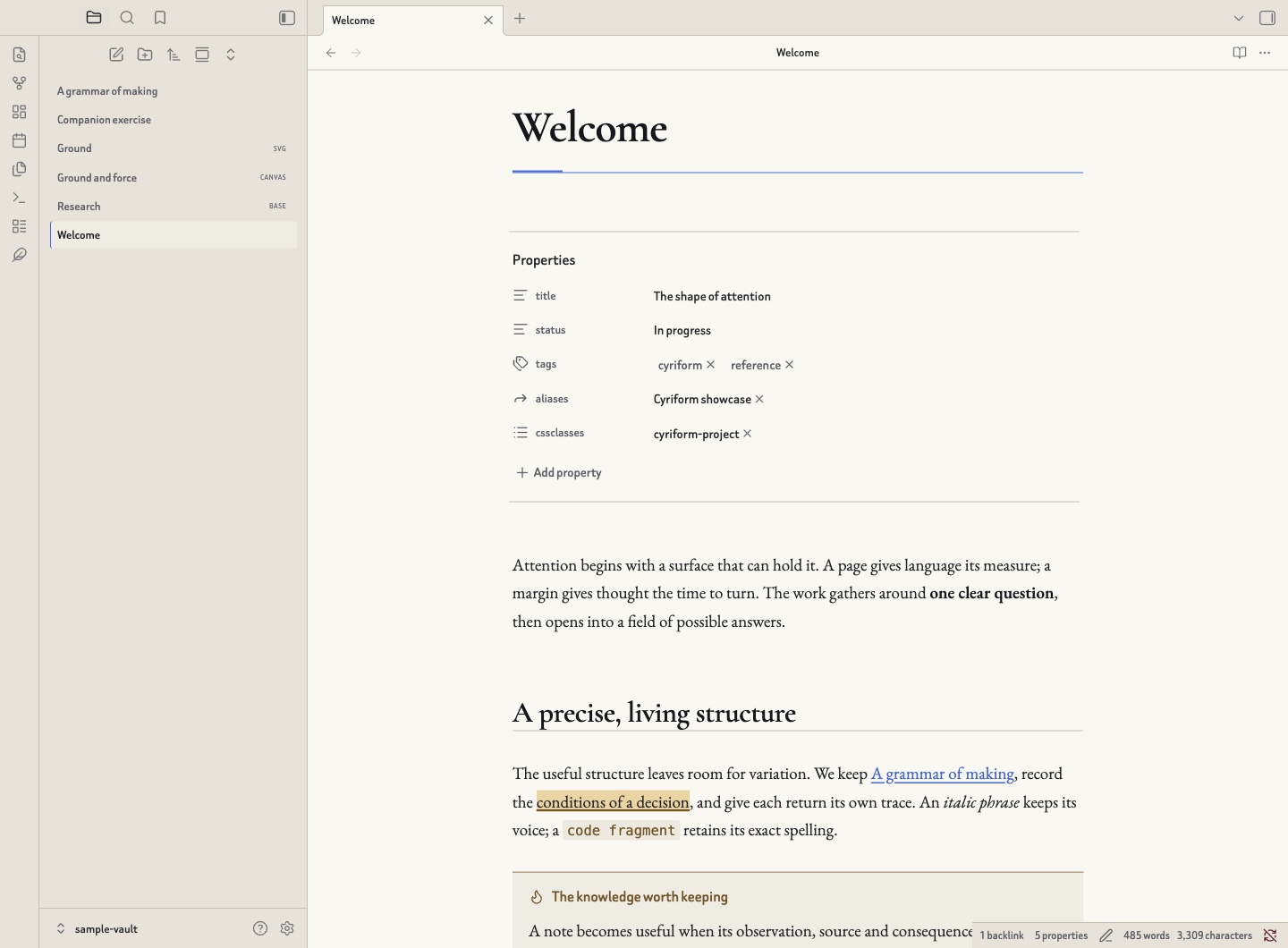 Cyriform in light-mode Live Preview