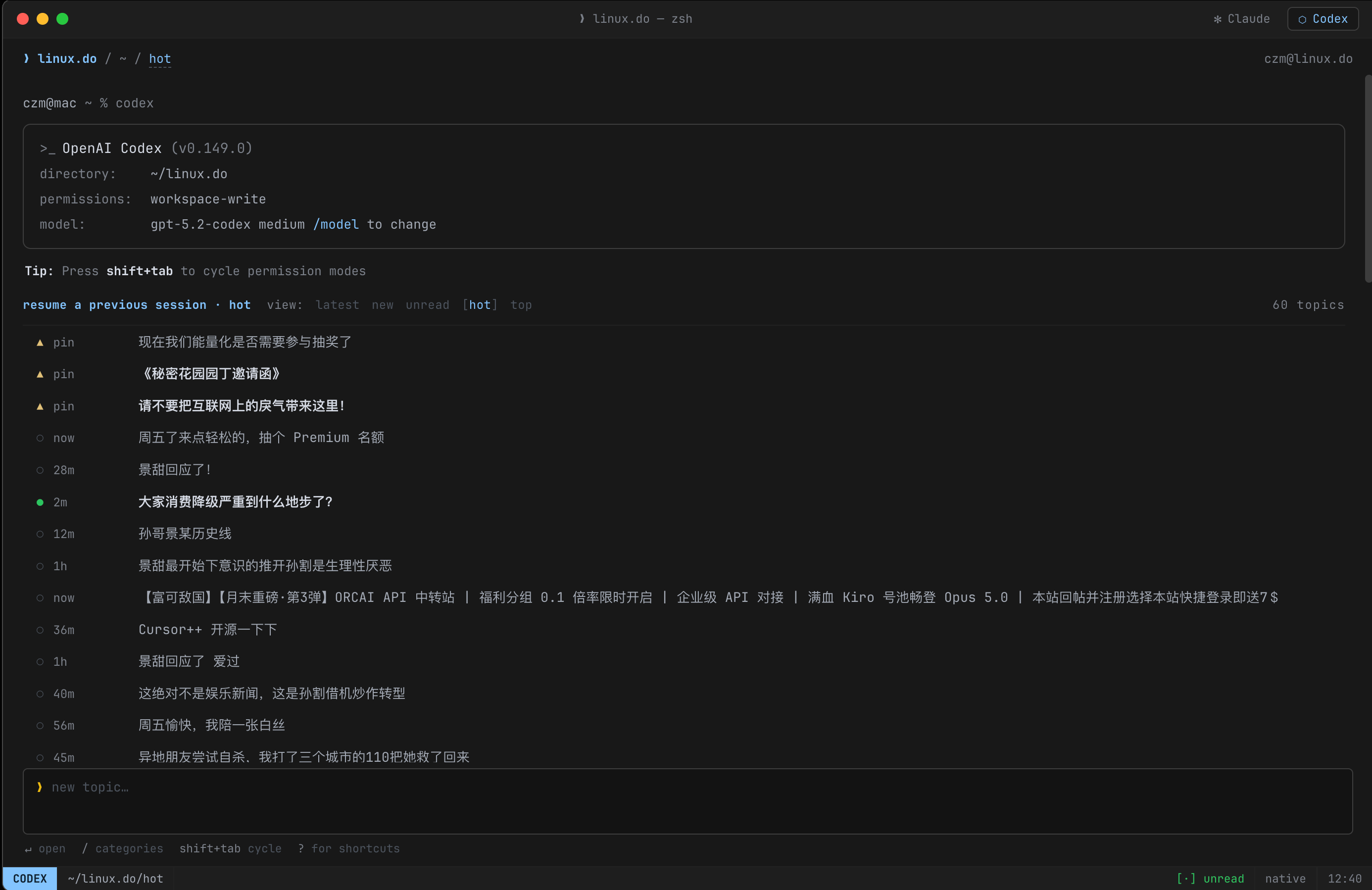 Codex 列表页