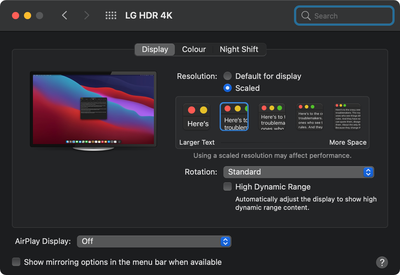 System Preferences Display