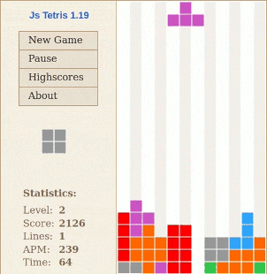 Screenshot of JS Tetris game