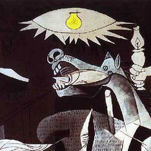 Pablo Picaso's Guernica painting, cropped and highlighting the bulb