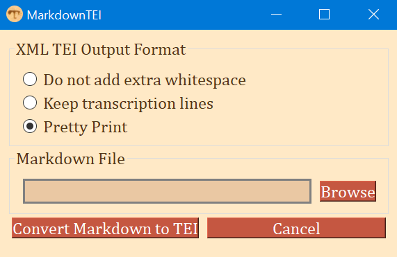 MarkdownTEI tool screenshot of window