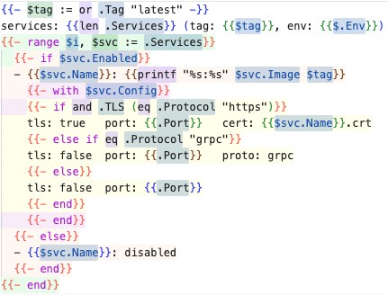 Colorful Go template syntax highlighting
