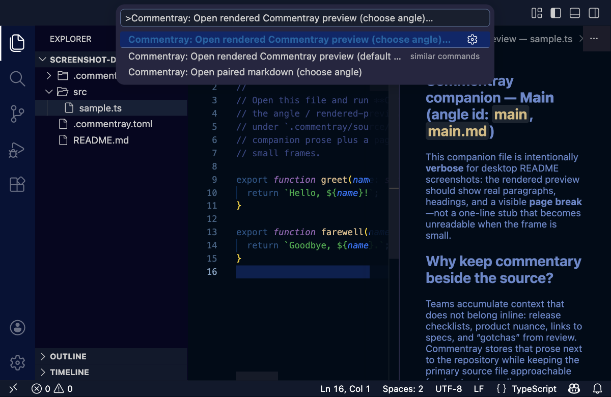 Rendered preview — choose angle, command palette