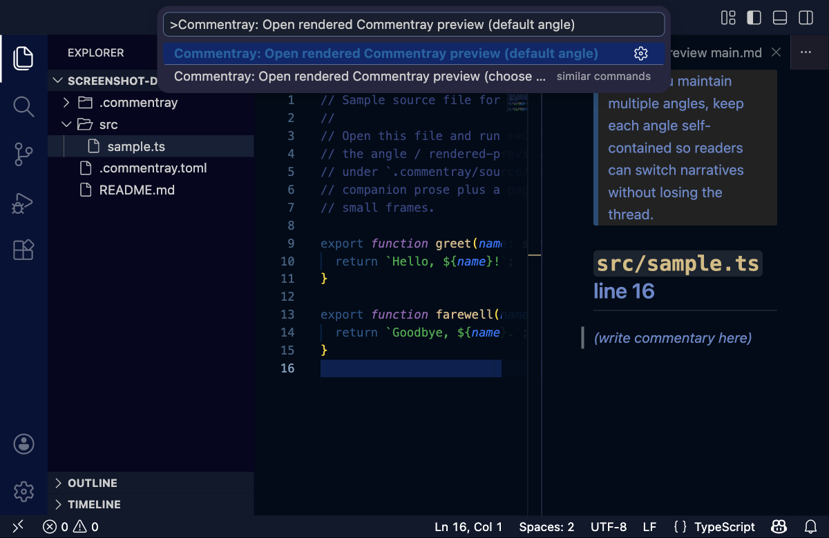 Rendered preview — default angle, command palette