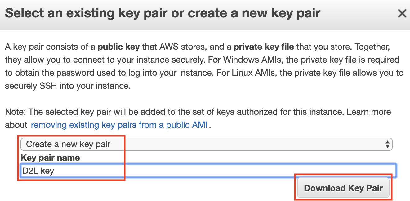Select a key pair.