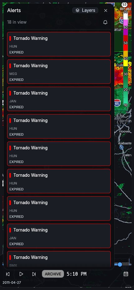 Alerts in view, listed in the sheet