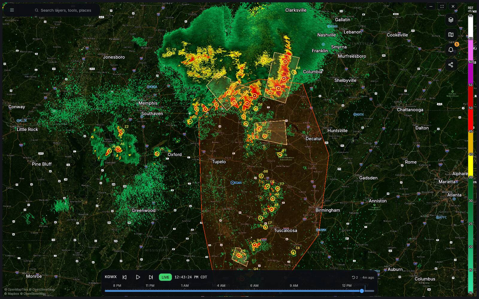 The national MRMS radar mosaic across the United States
