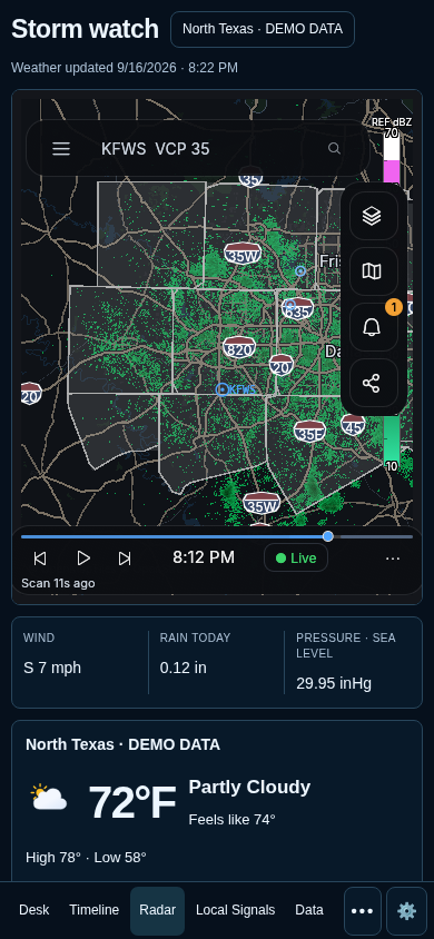 Storm watch on a phone
