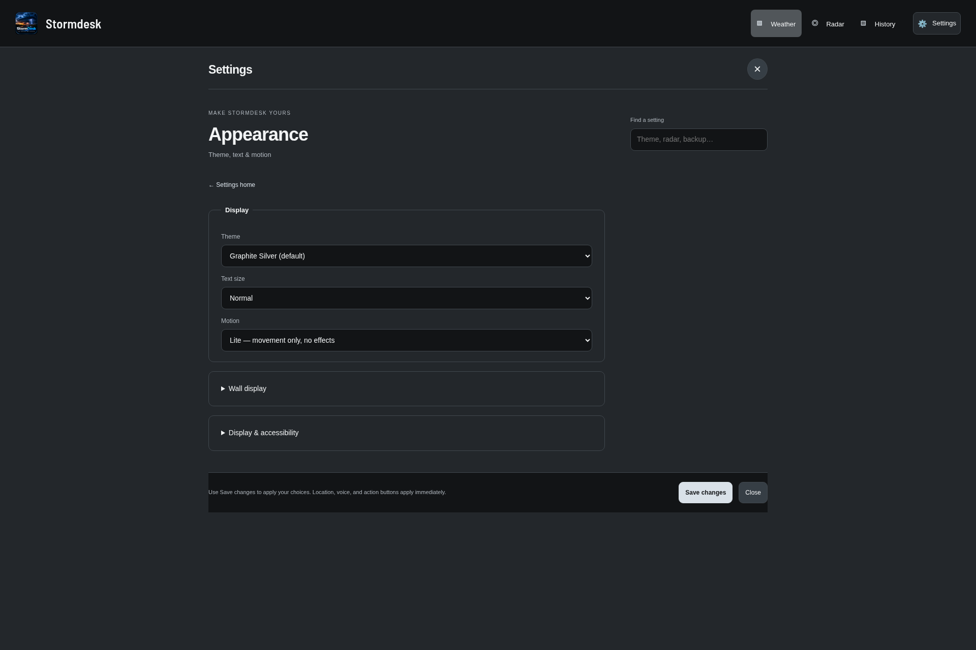 Appearance settings