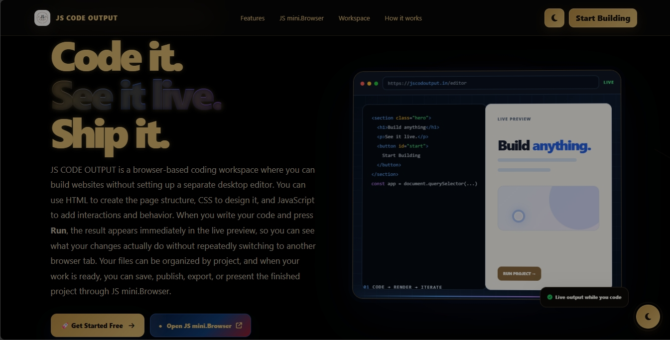 JS CODE OUTPUT start page