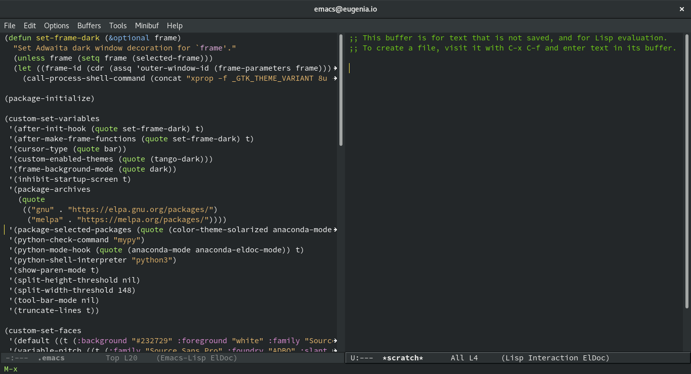Screenshot of my Emacs config