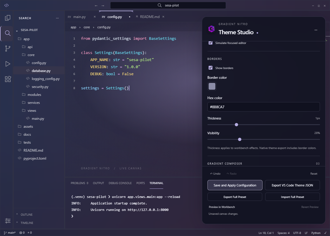 Theme Studio border controls and Save and Apply Configuration