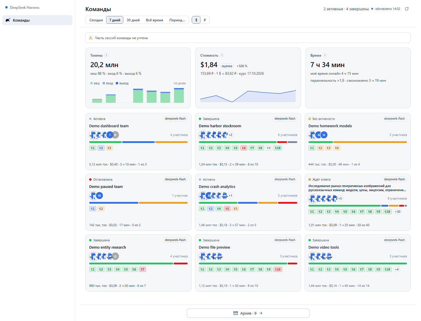 Teams dashboard on a desktop viewport