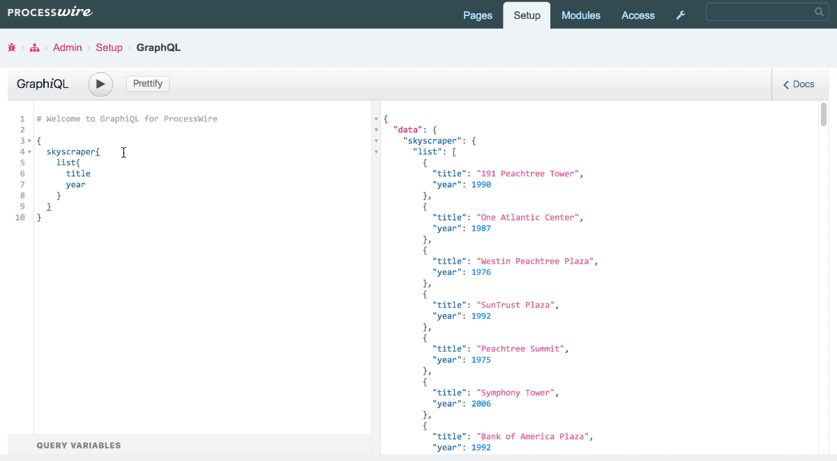 ProcessGraphQL Supports ProcessWire Selectors