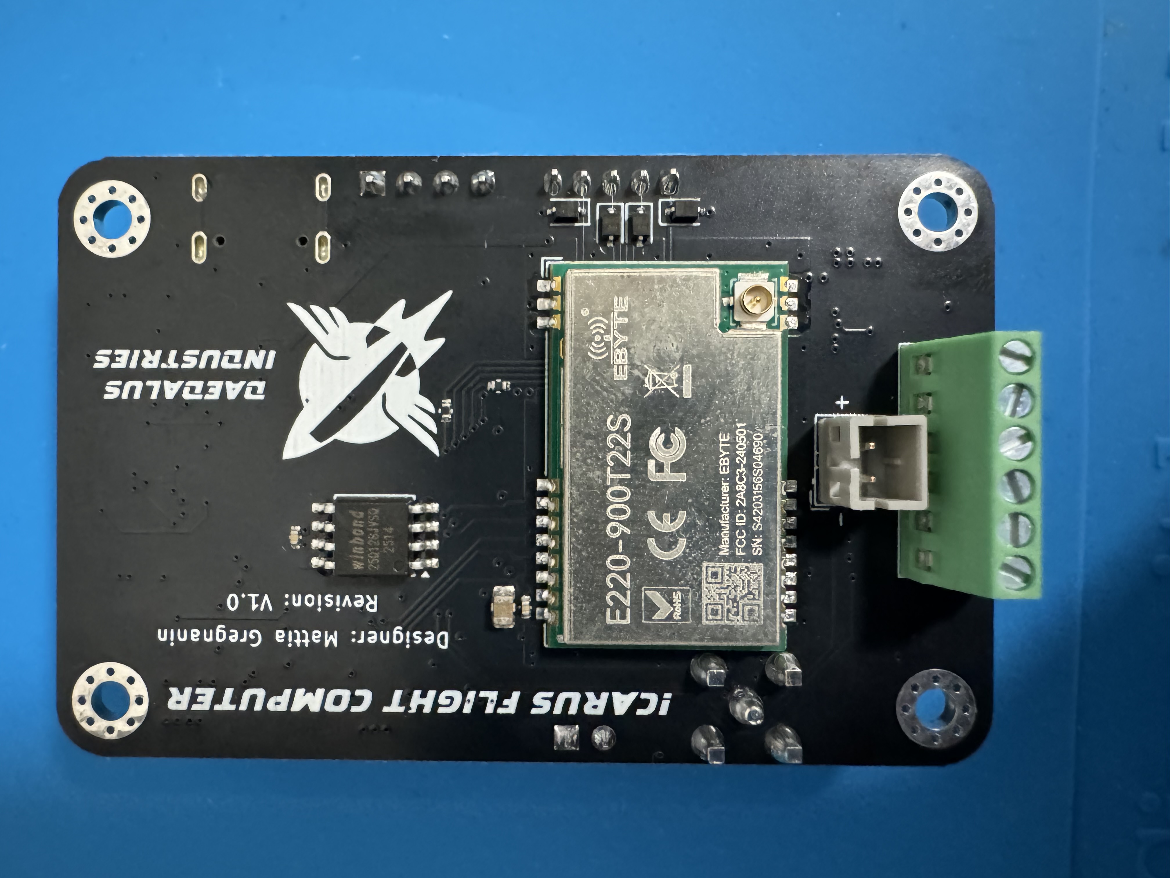 Icarus Flight Computer V1.0 Back Side
