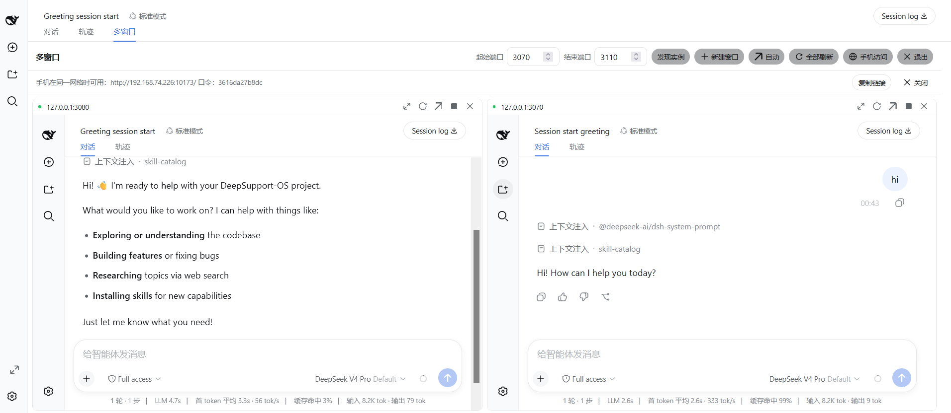 Windows dual chat: two DSH instances side-by-side