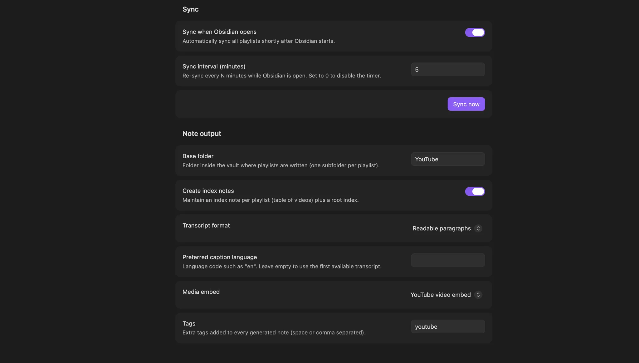 Sync settings