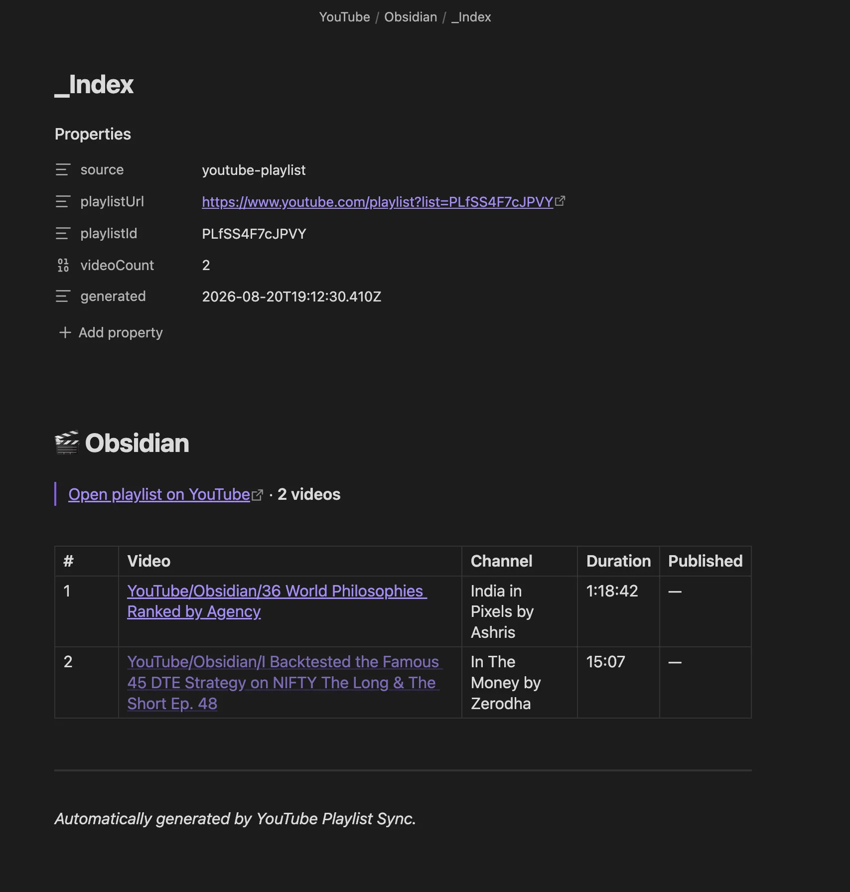Generated video note with transcript