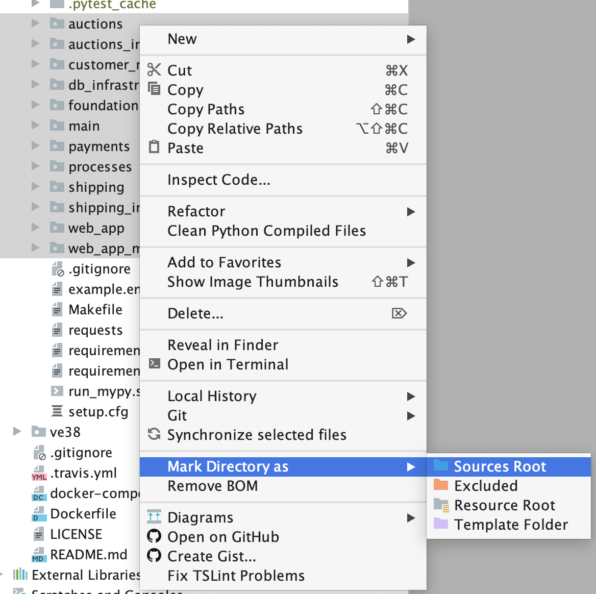 Marking directories as source root in PyCharm