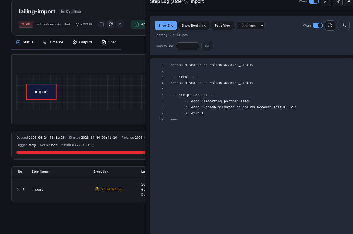 Workflow logs in dark mode