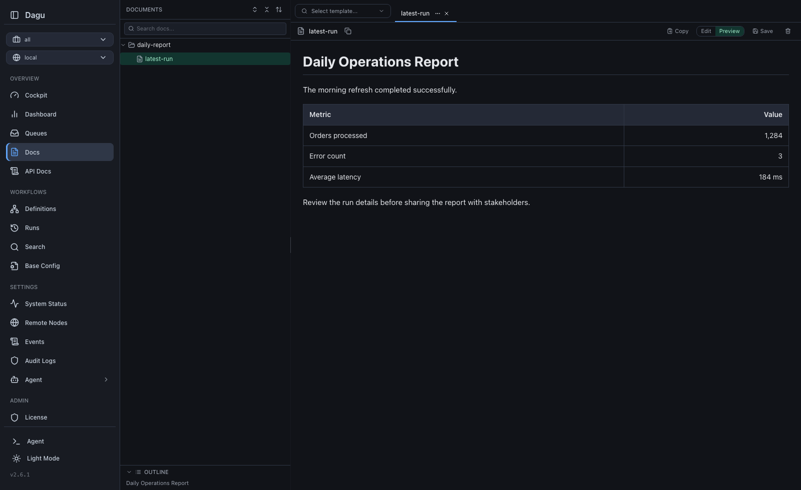Workflow Wiki in dark mode