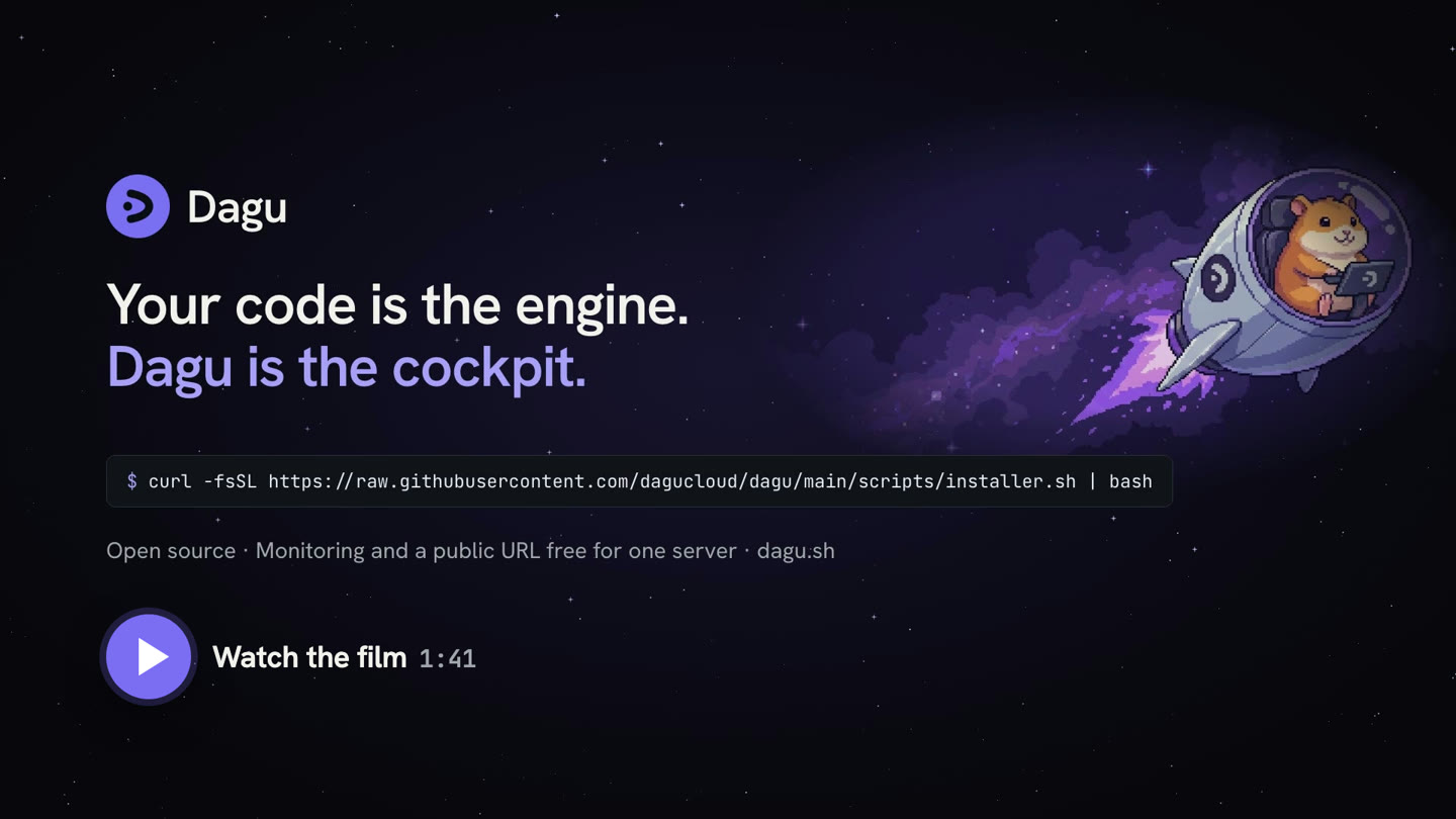 Watch the Dagu film: your code is the engine, Dagu is the cockpit