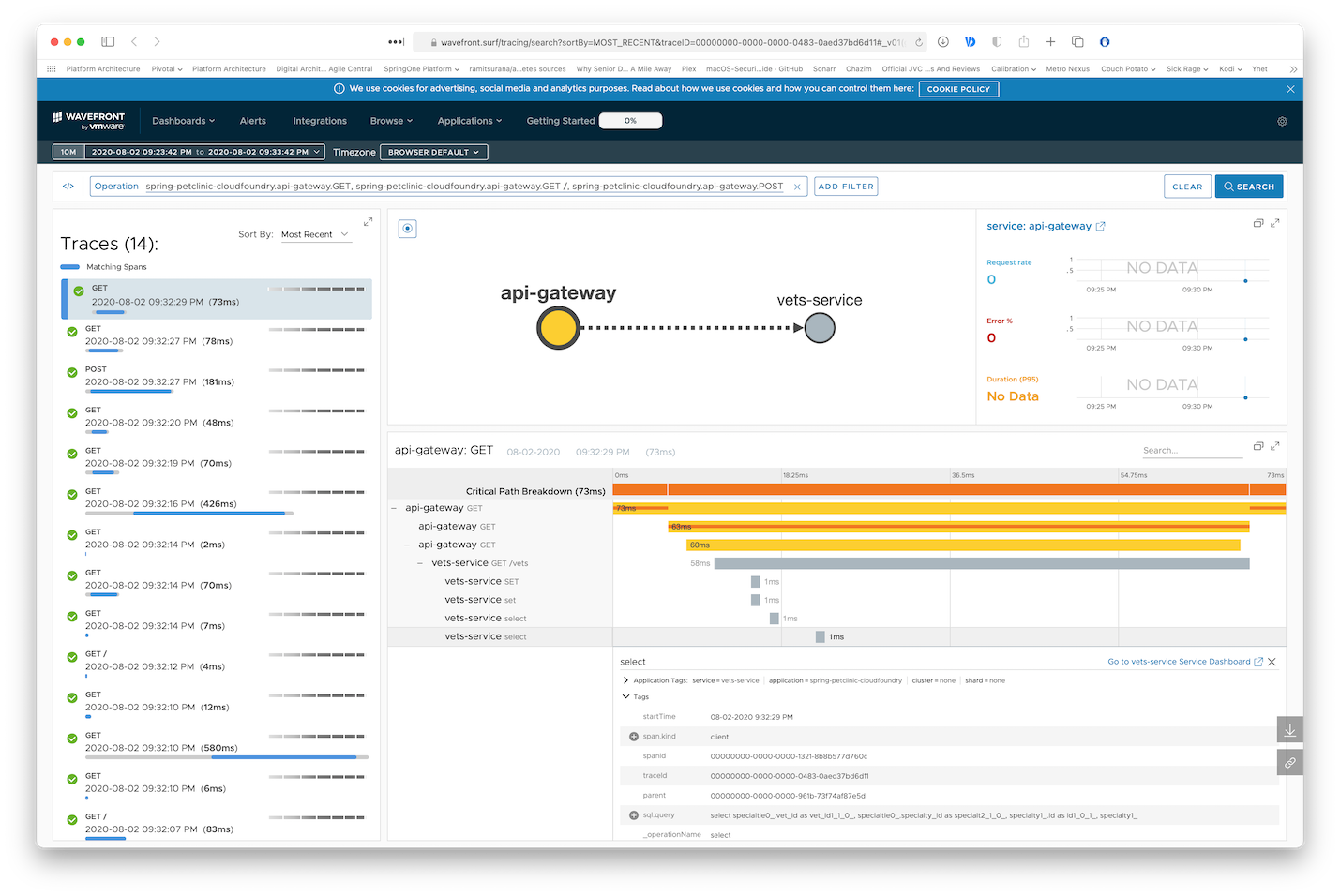 Wavefront dashboard scree