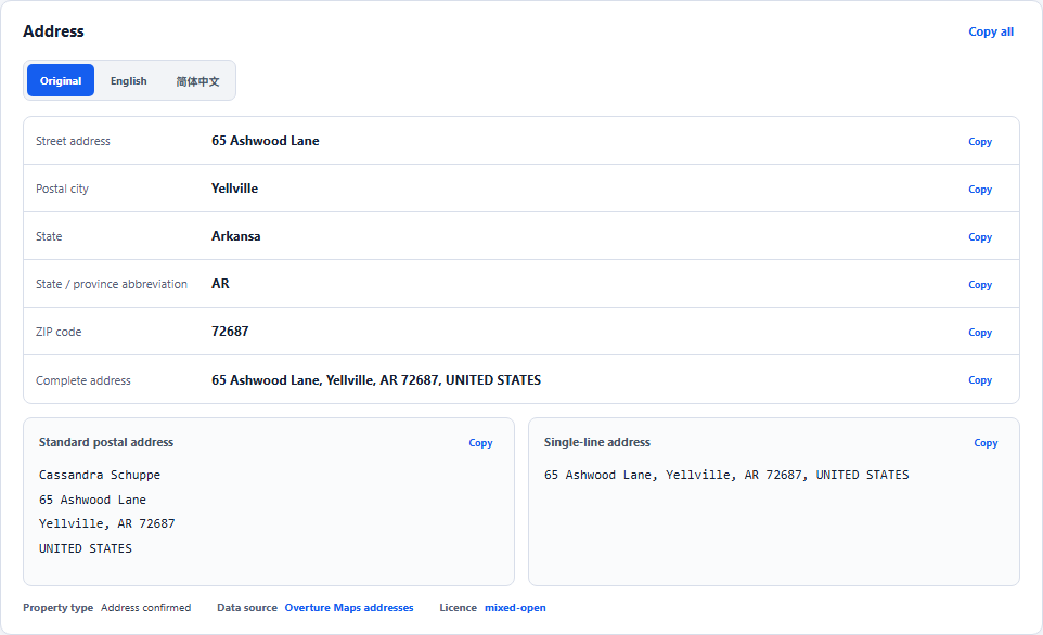 Generated United States address