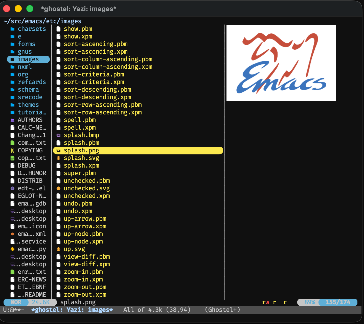 yazi previewing an image inside a Ghostel buffer