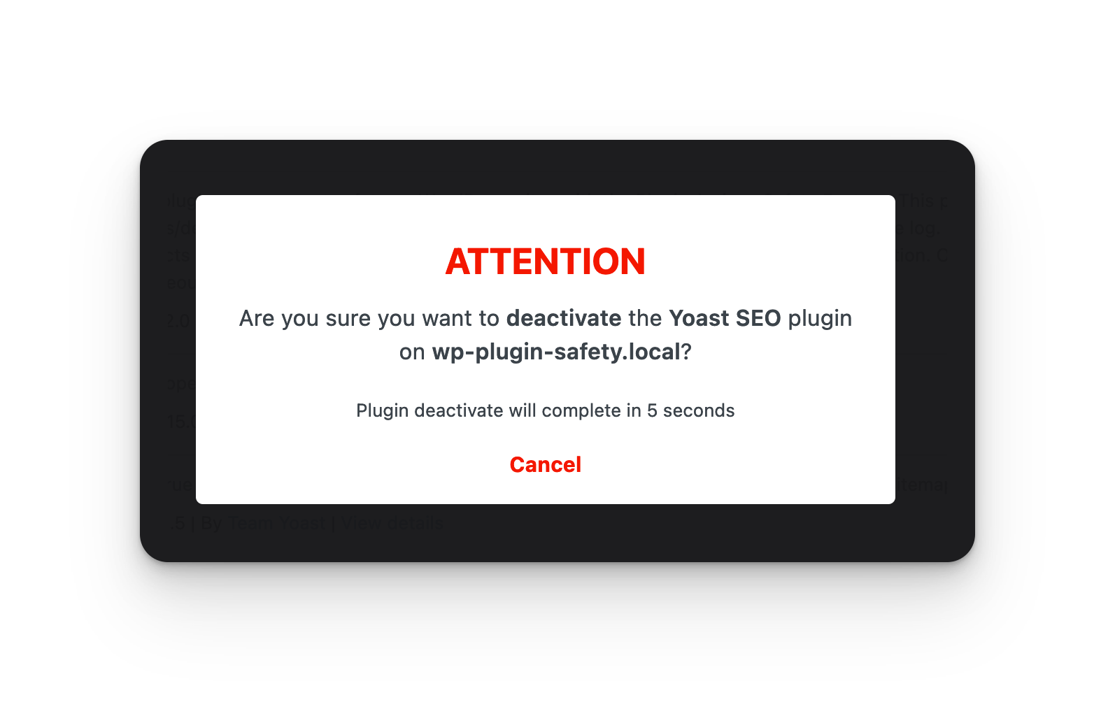 Deactivate Plugin Warning Countdown