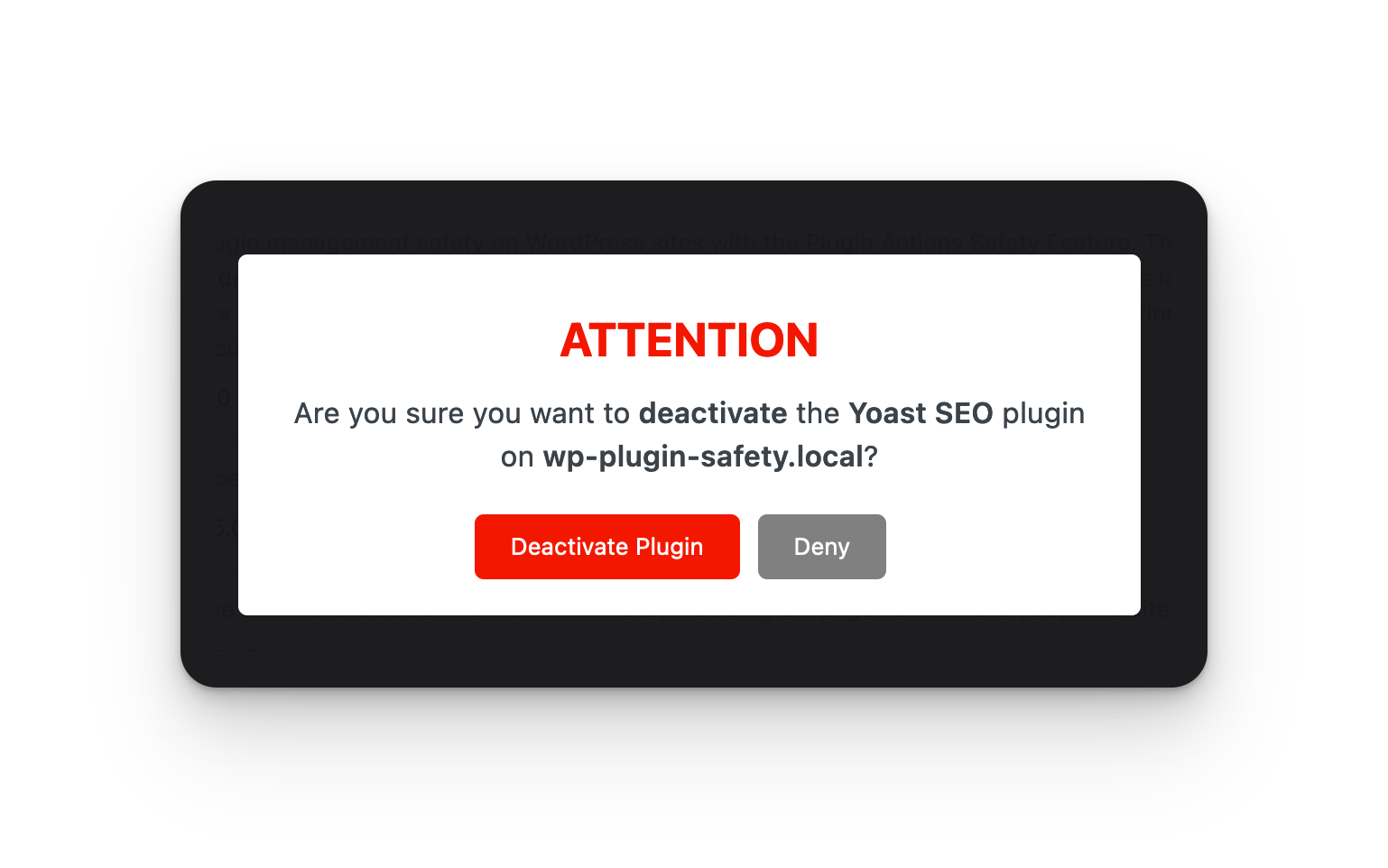 Deactivate Plugin Warning