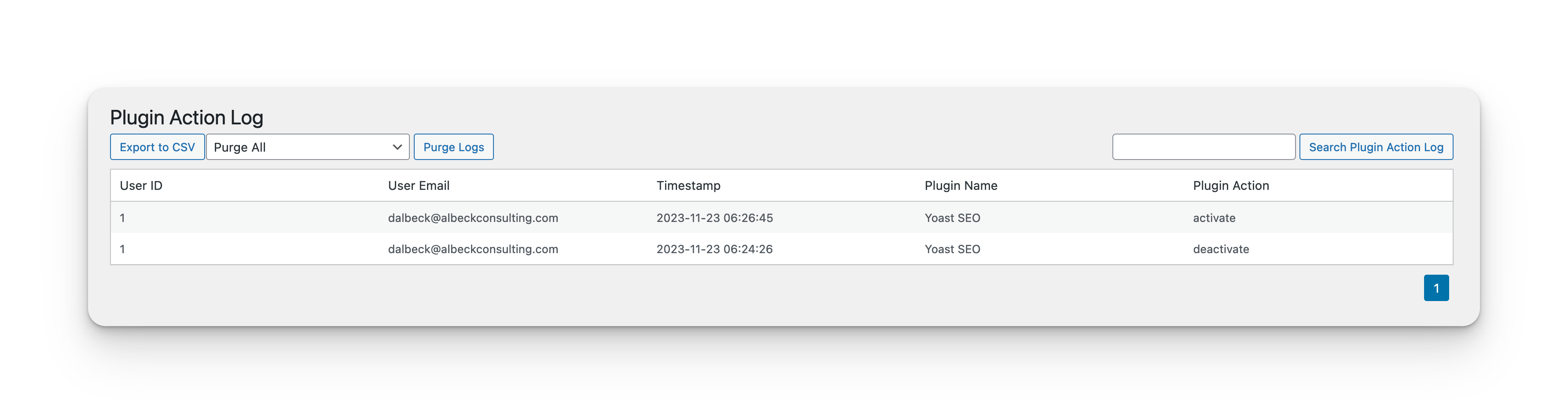Plugin Action Log